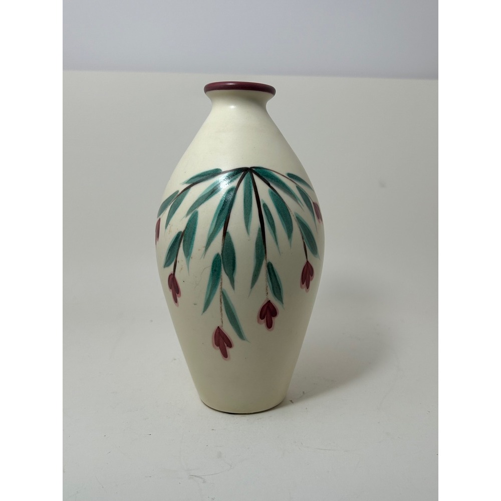Laurentienne‎ St-Jerome Canada Pottery Vase Hand Painted Floral Cream Burgundy